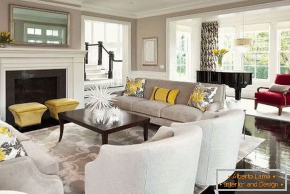 Yellow decor in the interior of the living room