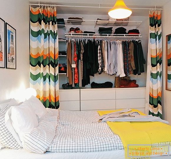 Wardrobe with curtains instead of doors