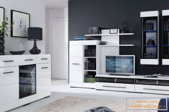 Modern living room furniture - white gloss on a black background