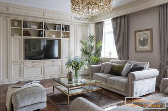 Chic white wall in the design of the living room