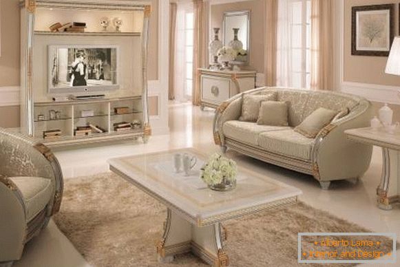 Classic design of the living room with white furniture - photo