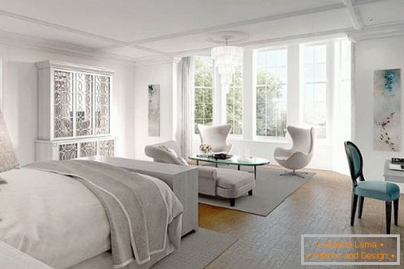 White gray bedroom with beautiful furniture