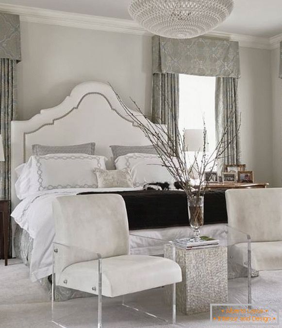 White gray bedroom in winter style
