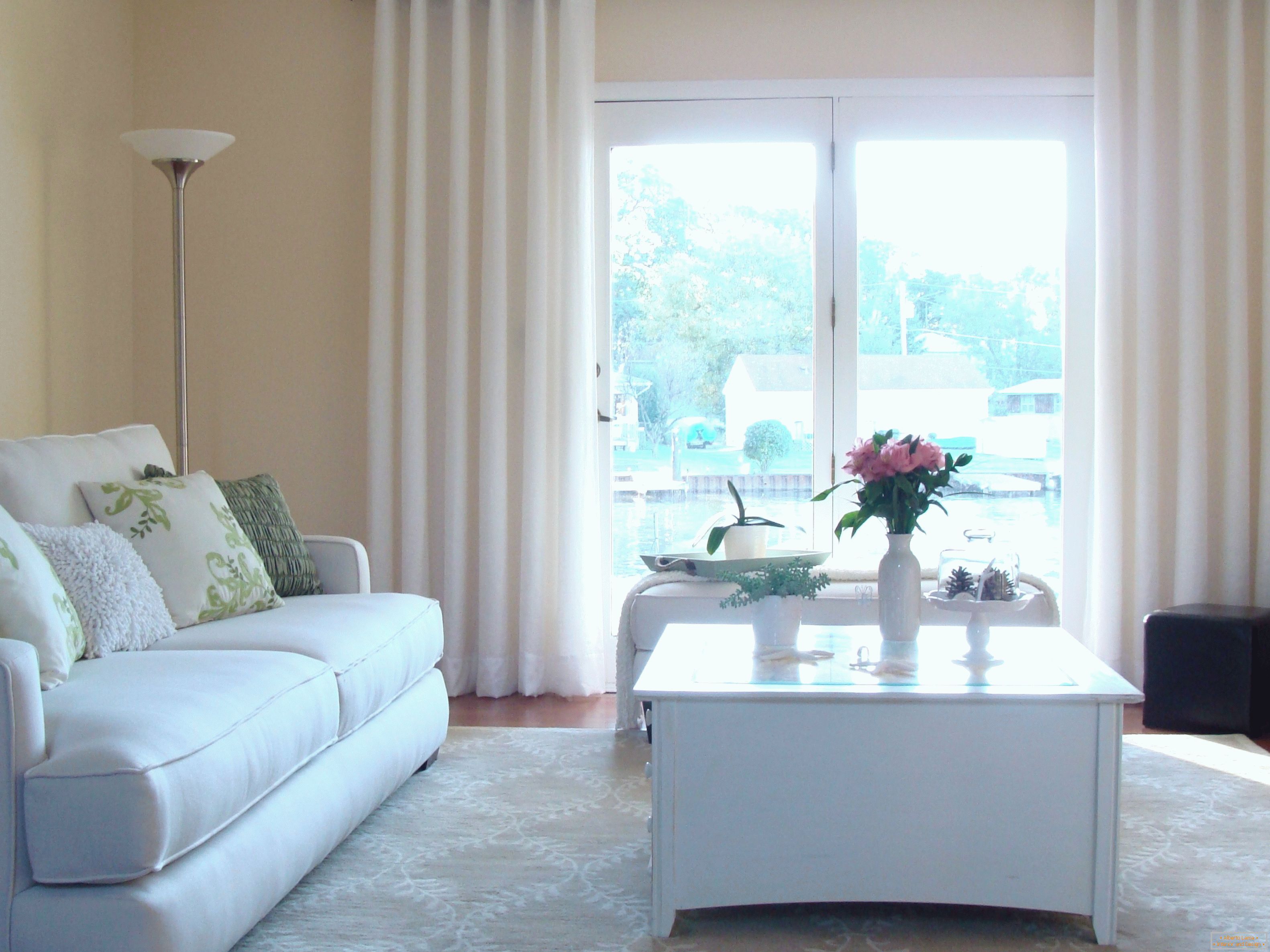 Simple decor living room with white curtains