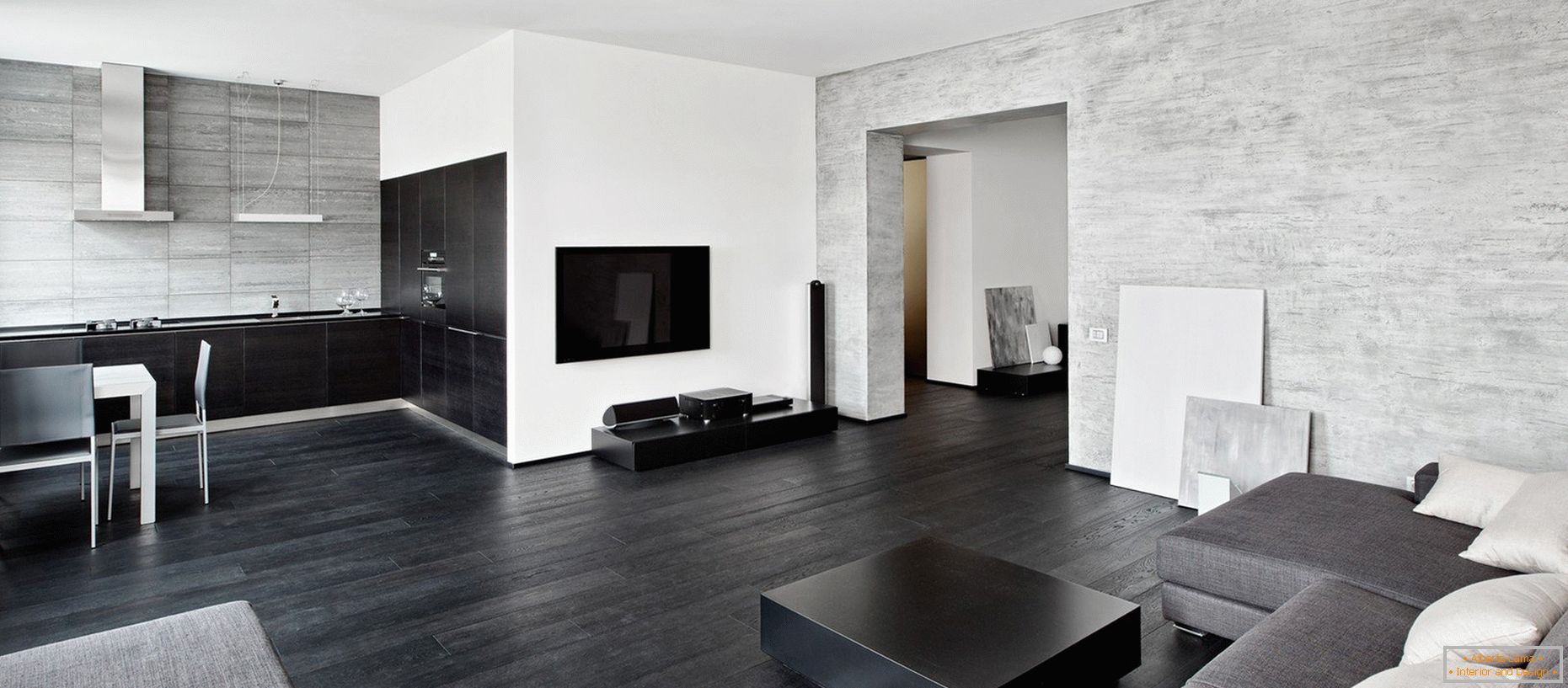 Black-white-gray walls in the interior