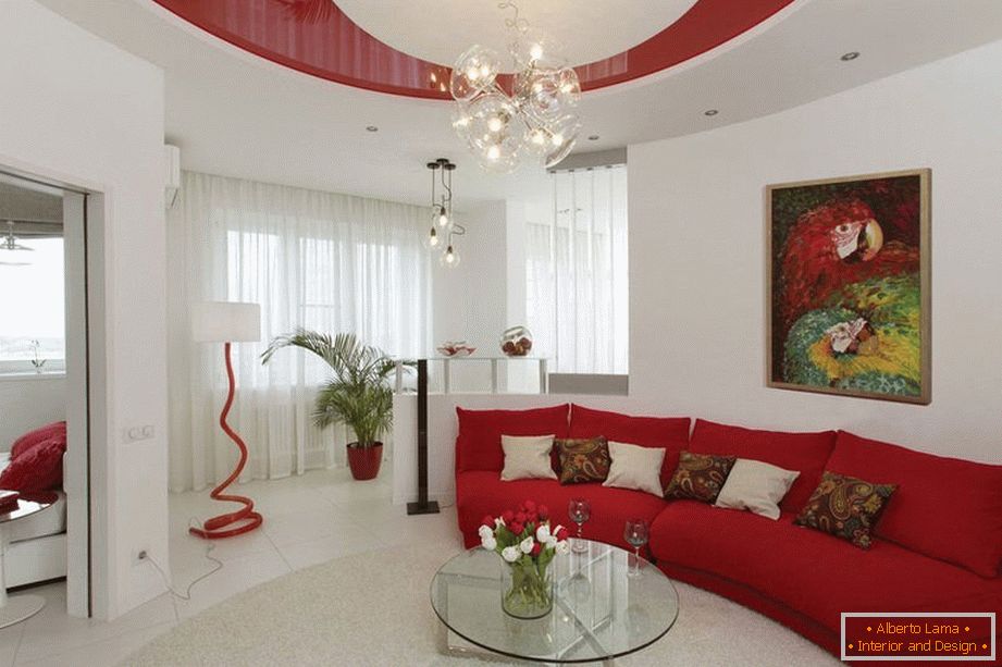 Living room in white and red color