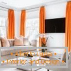 Orange curtains in white interior