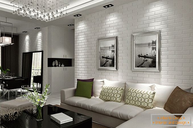 White brick wallpapers in the interior, фото 13