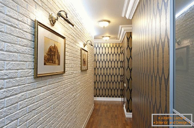 White brick in the interior of the hallway , фото 15