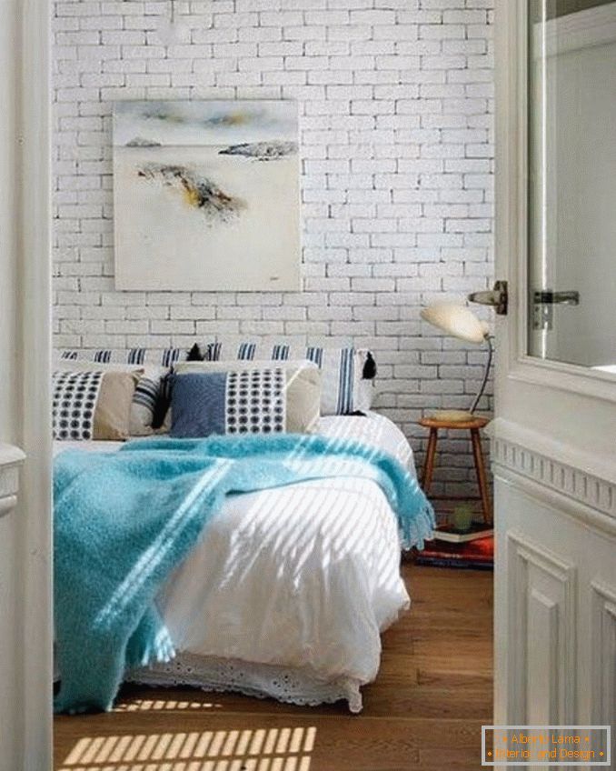 White brick wallpapers in the interior спальне, фото 16