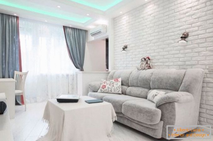 White brick in the interior of the living room, фото 17