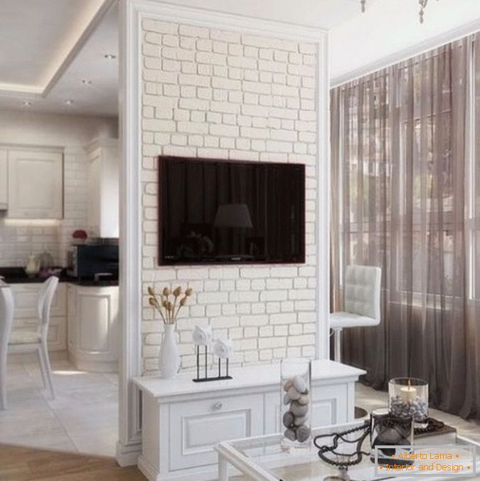 White brick wall in the kitchen, фото 19