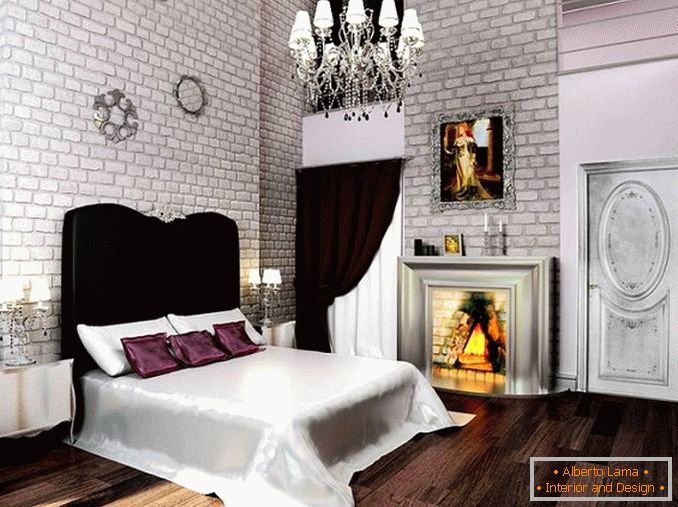 White brick wall in the interior of the bedroom, photo 20