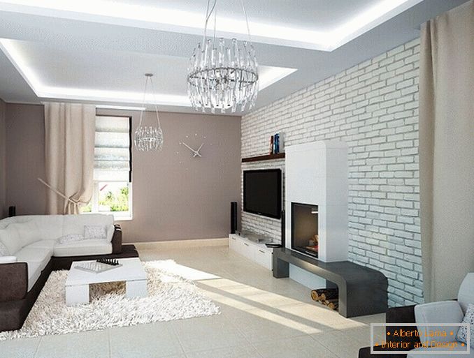 White brick in the interior of the living room, фото 25