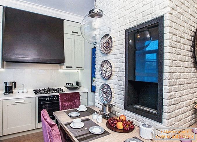 White brick wall in the kitchen, фото 28