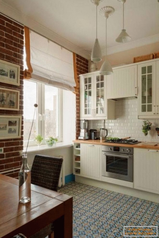 White brick in the interior of the kitchen, photo 31