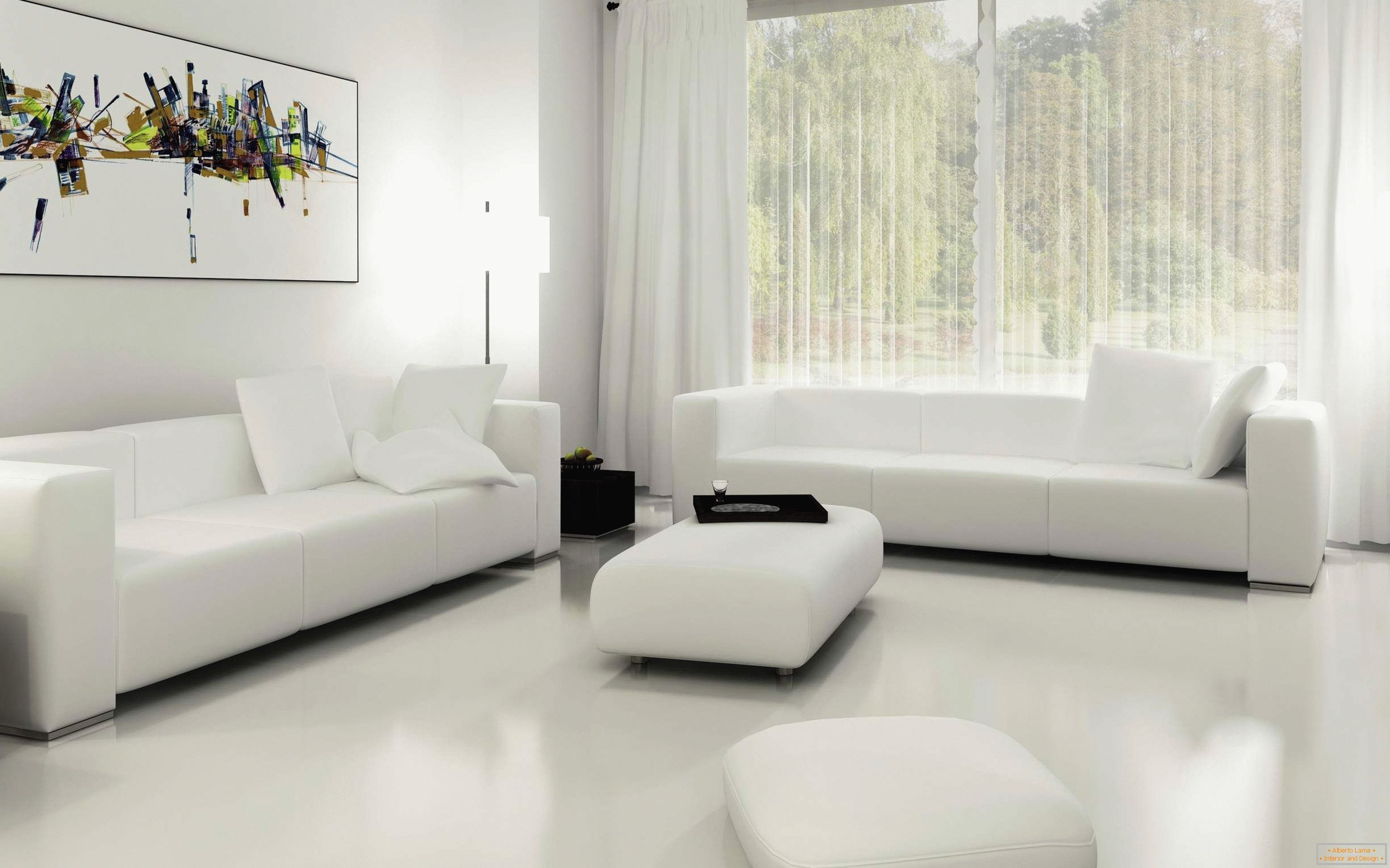 White living room with a window in the floor