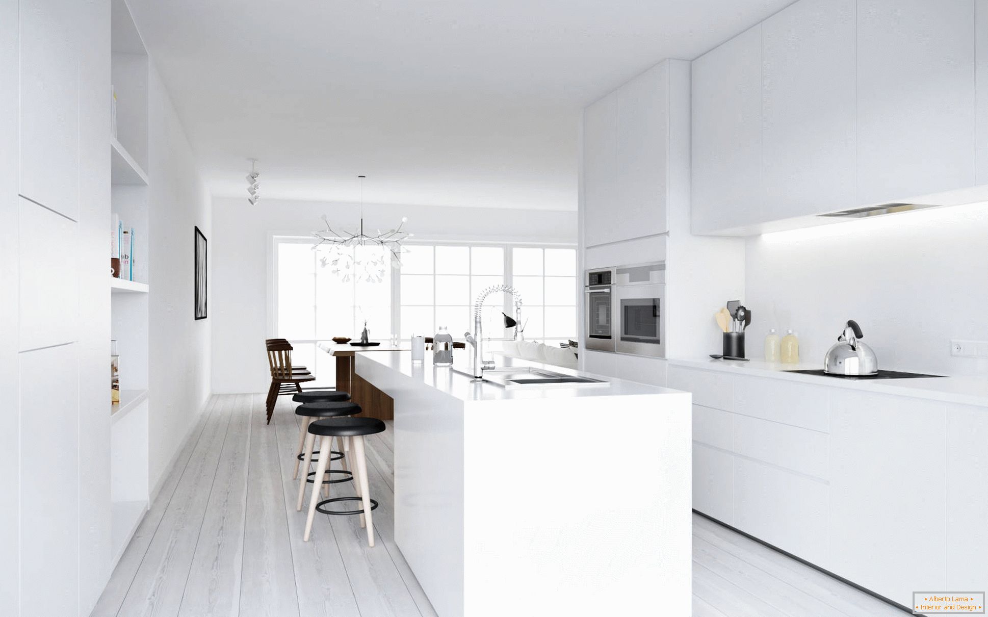 White floors in the kitchen