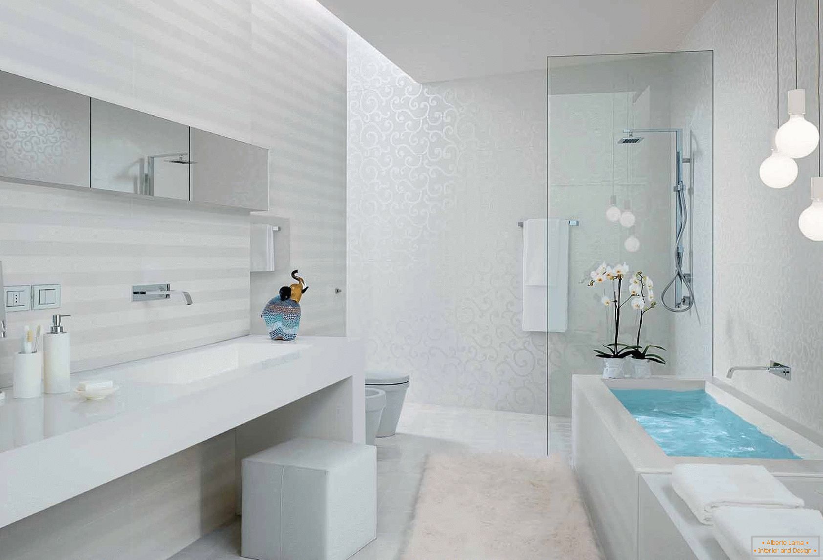 Bathroom with white floors