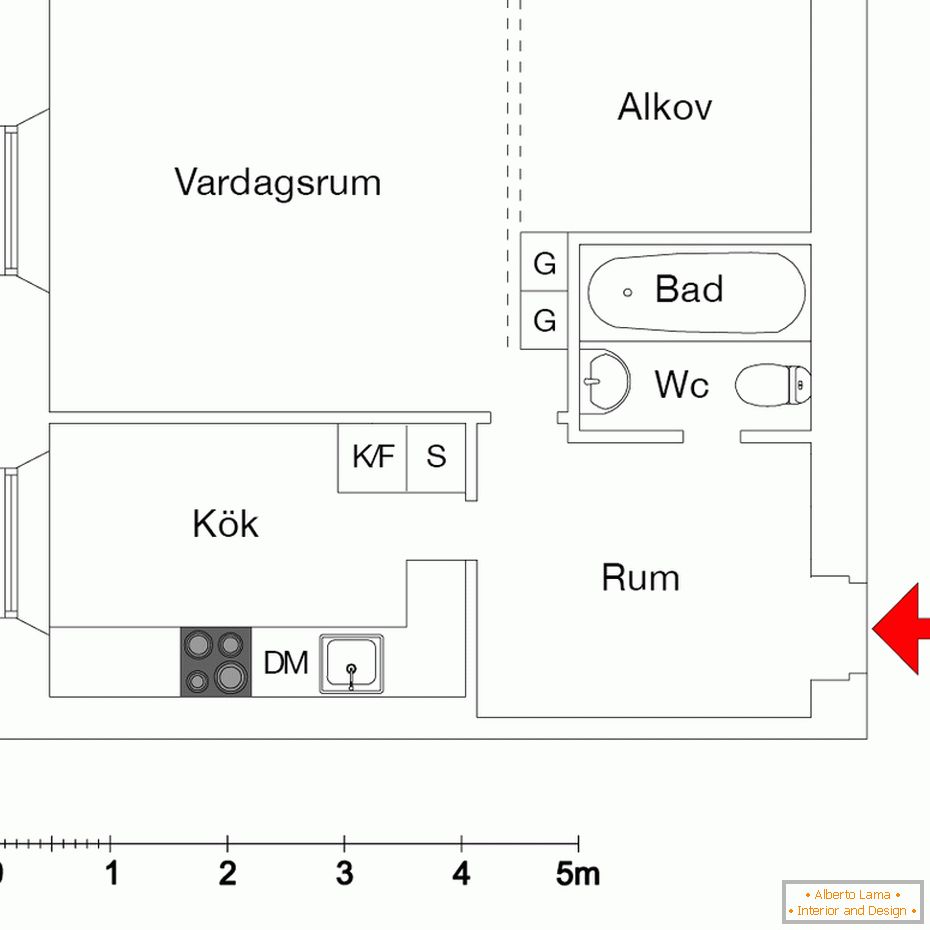 The layout of a small one-room apartment