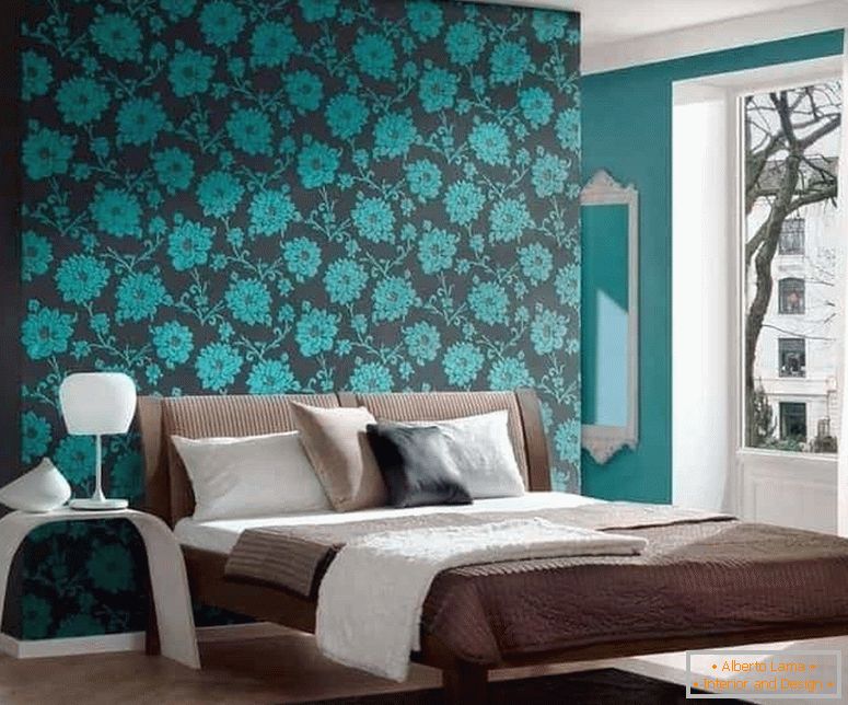 Turquoise bedroom with wardrobe
