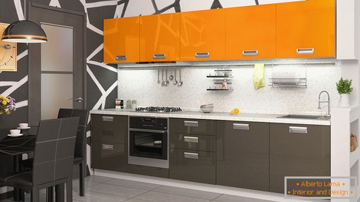 Modular kitchen sets of orange color - the ideal solution for the organization of a cozy, warm interior.
