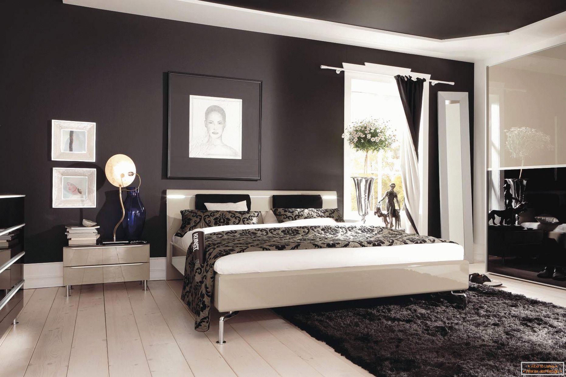 Black ceiling and walls in the bedroom