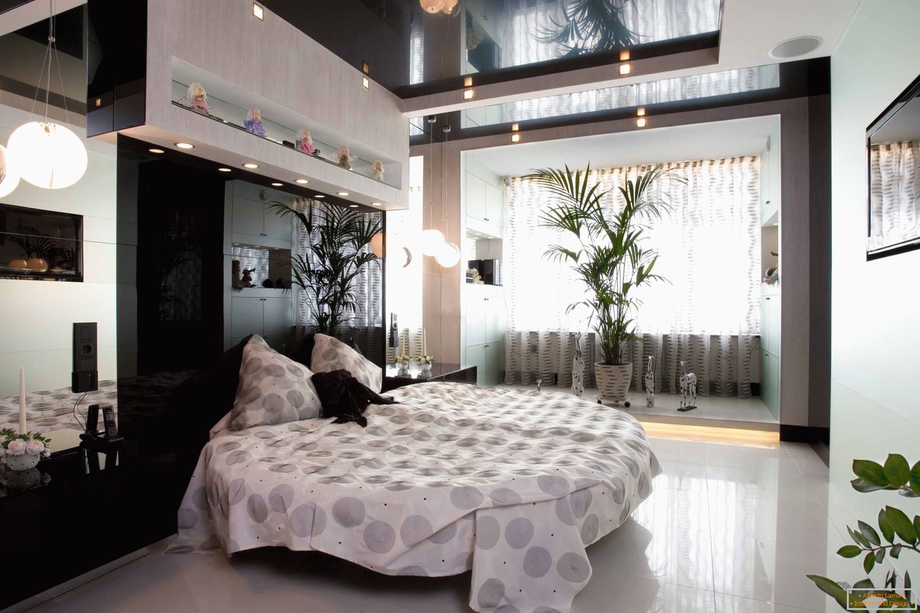 Stretch ceiling black in the modern bedroom