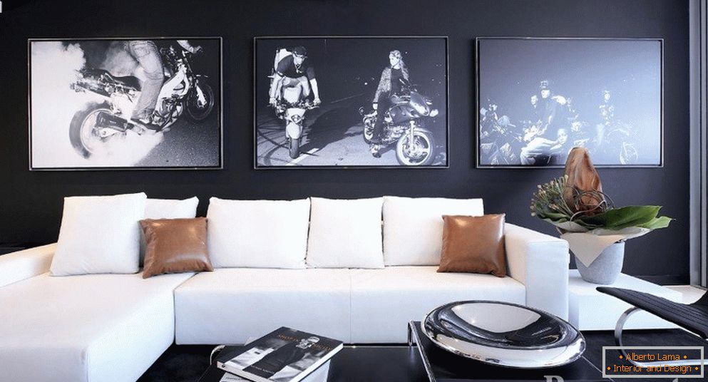 Black wall with photos
