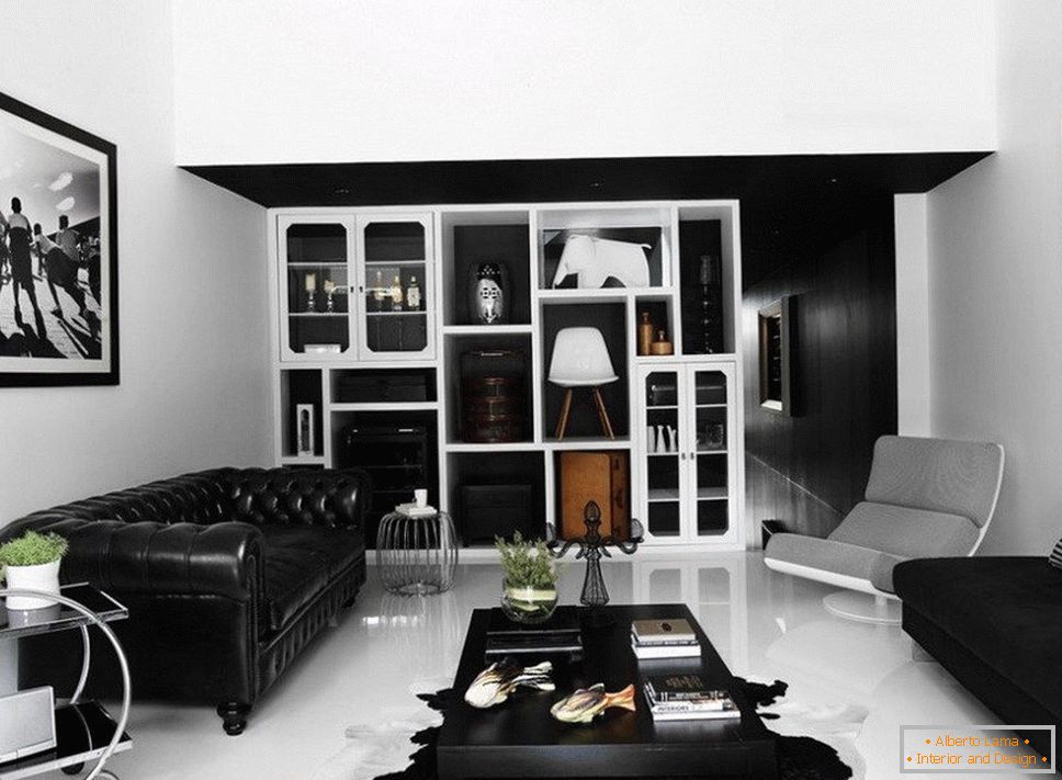 White floor and black furniture