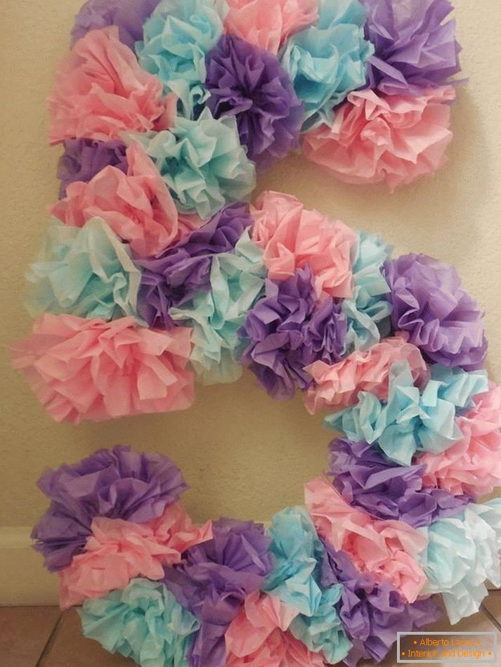 Number 5 of paper flowers