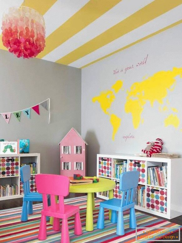 The combination of bright colors in the children's room