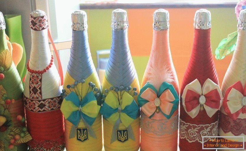Champagne in multi-colored ribbons