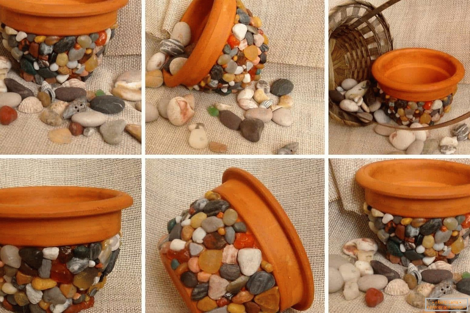 Clay flower pot in pebbles