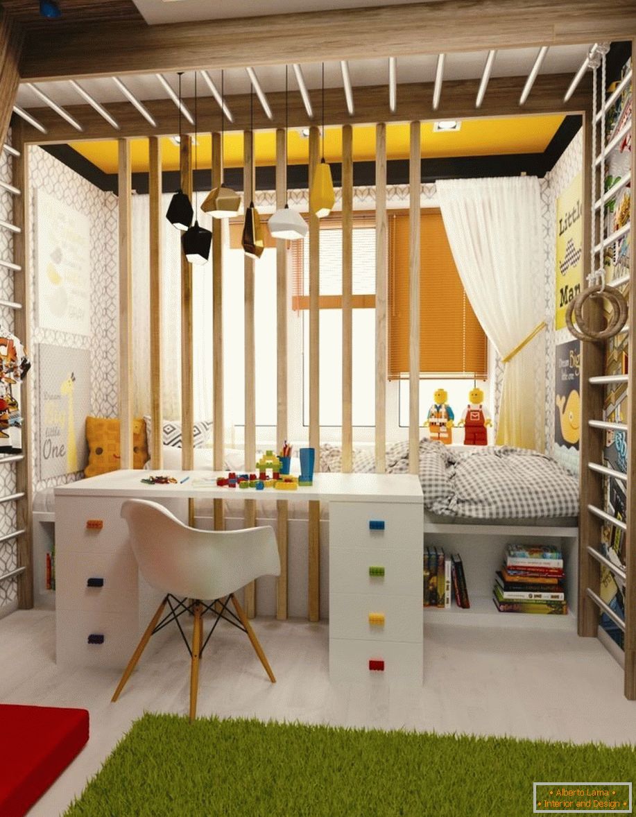 Zoning of a children's room in two parts