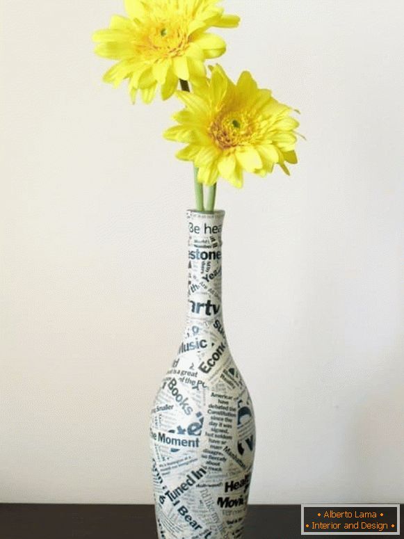 Bottle decoration with newspaper
