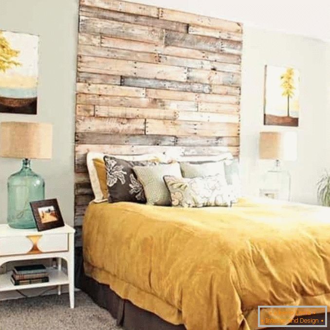 Bedroom with wooden headboard