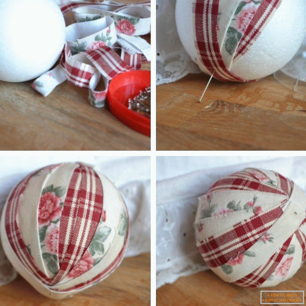 Bowl decorated with strips of fabric