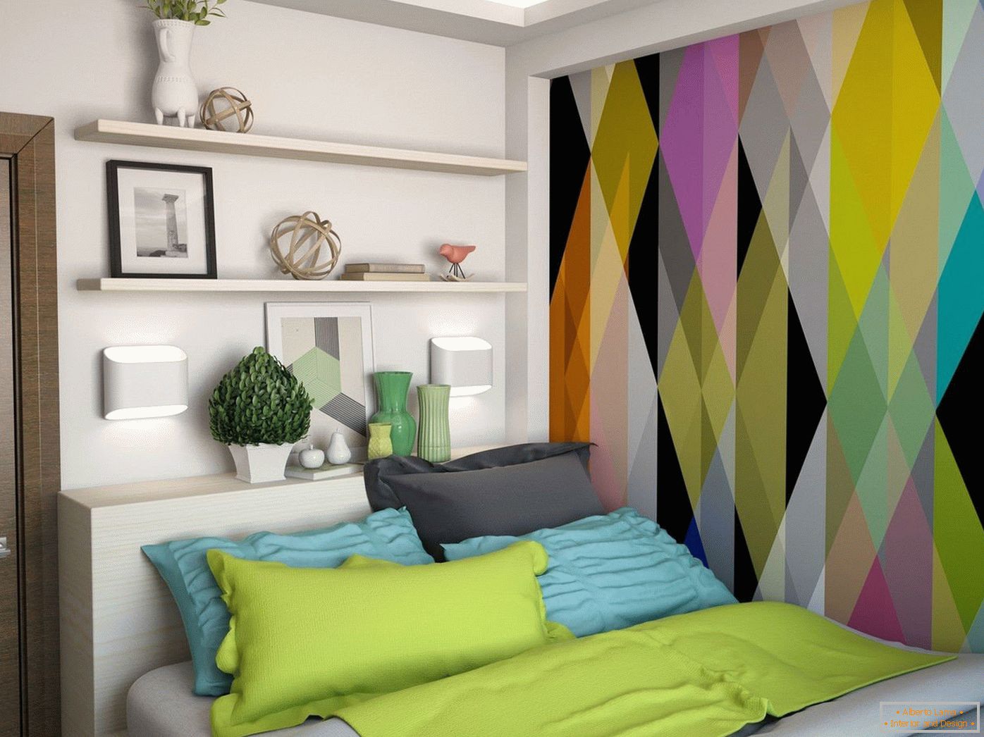 Bright wall in the bedroom