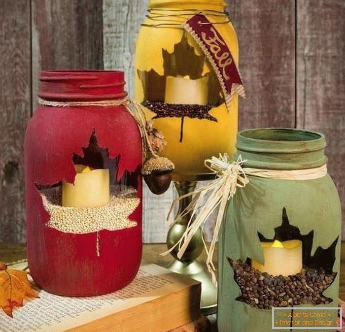 Candlestick made of glass jar