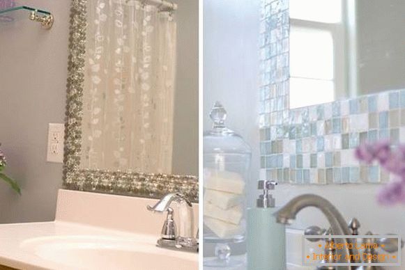 How to decorate the walls in the bathroom - the decor of the mirror is mosaic