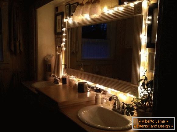 Bathroom decoration with LED garland