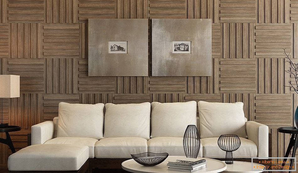 Wooden panels на стене в интерьере