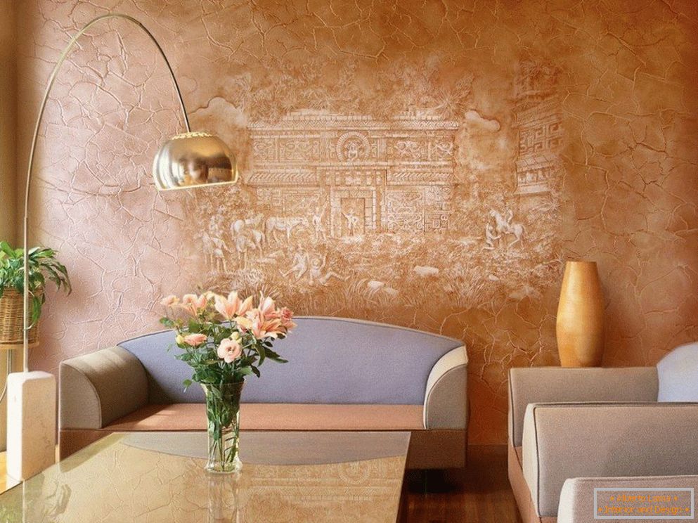 Decorative plaster on the living room wall
