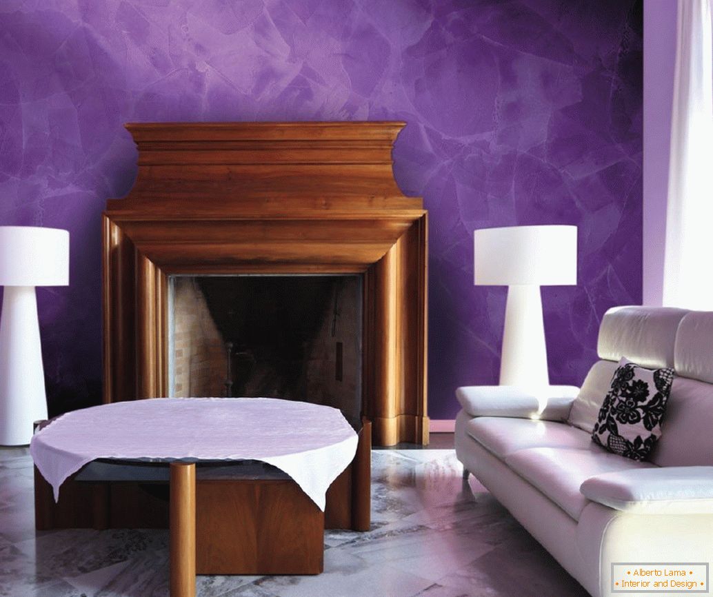 Lilac interior with fireplace
