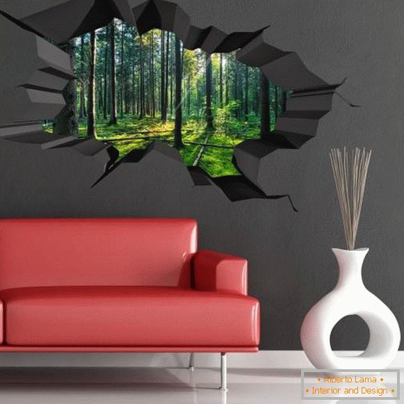 3D stickers on the wallpaper - an unusual wall decor photo
