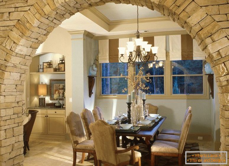 Arch of stone in the interior of the kitchen