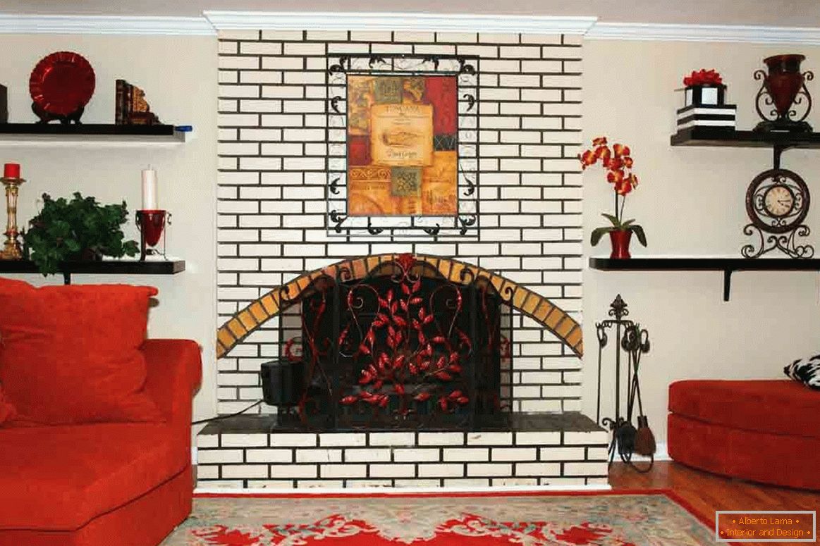 Painted fireplace in the interior