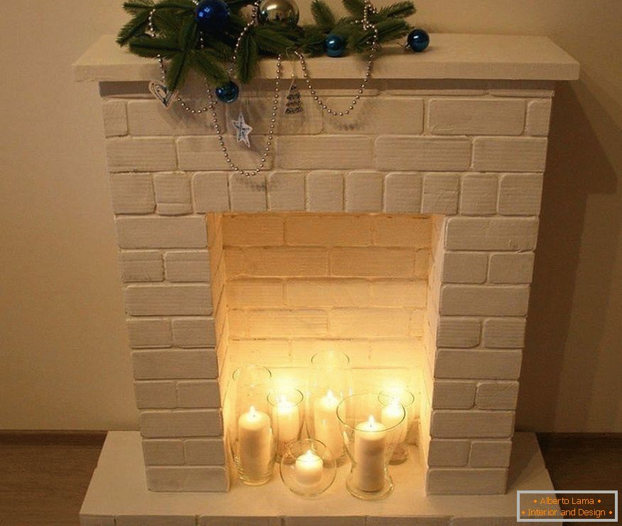Decorative fireplace made of bricks