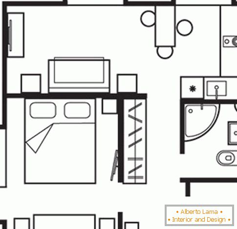 The layout of a small studio apartment с мебелью